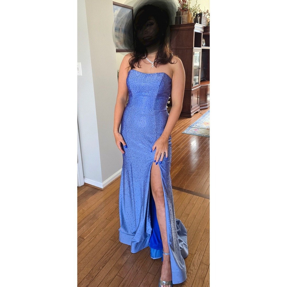 Sherri Hill Blue Iridescent Rhinestone Strapless Mermaid Prom Dress Size 6